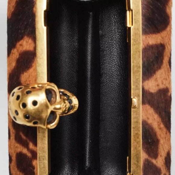 Alexander McQueen Leopard Print Pony Hair Skull Box Clutch Bag - Picture 6 of 8